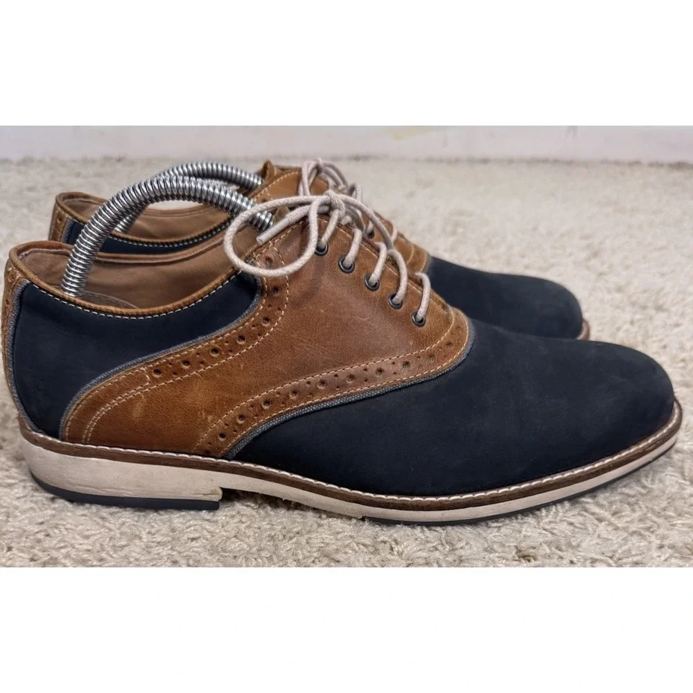 Johnston & Murphy Blue Suede And Tan Leather Saddle Shoes Mens 10M Preppy Career